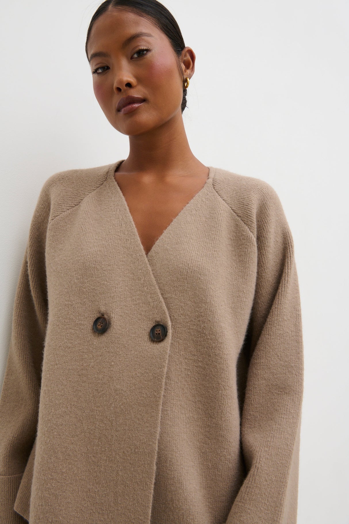 Aisha Double Breasted Knit Cardigan - Dusty Taupe