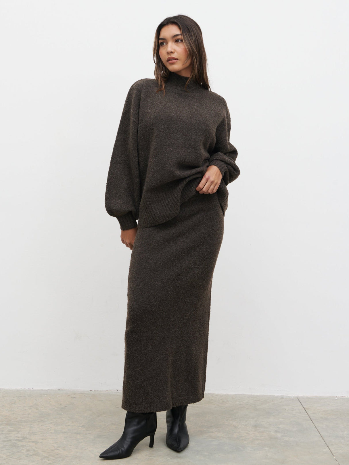 Camille Balloon Sleeve Knit Jumper - Bark
