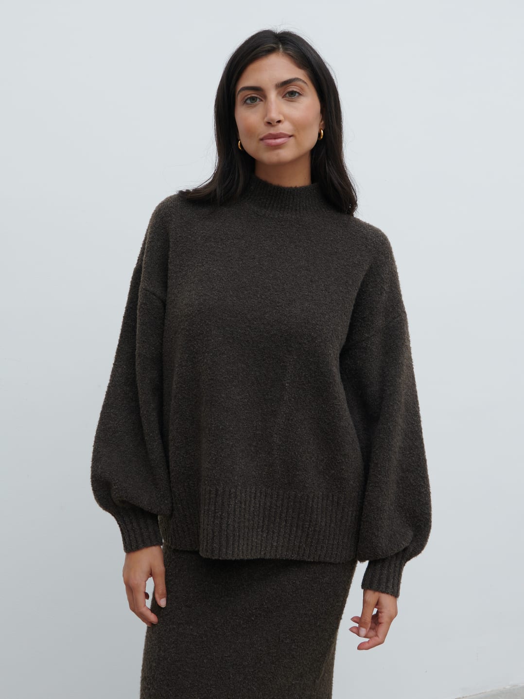 Camille Balloon Sleeve Knit Jumper - Bark