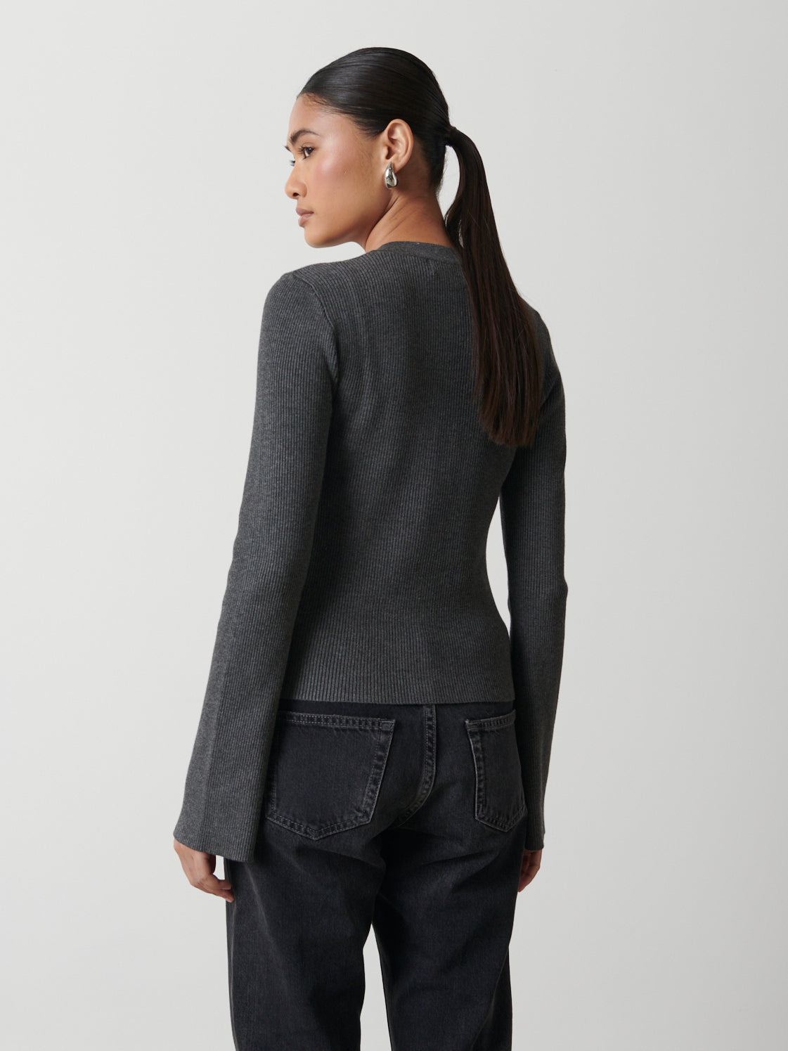 Lacey Button Down Top - Charcoal Grey