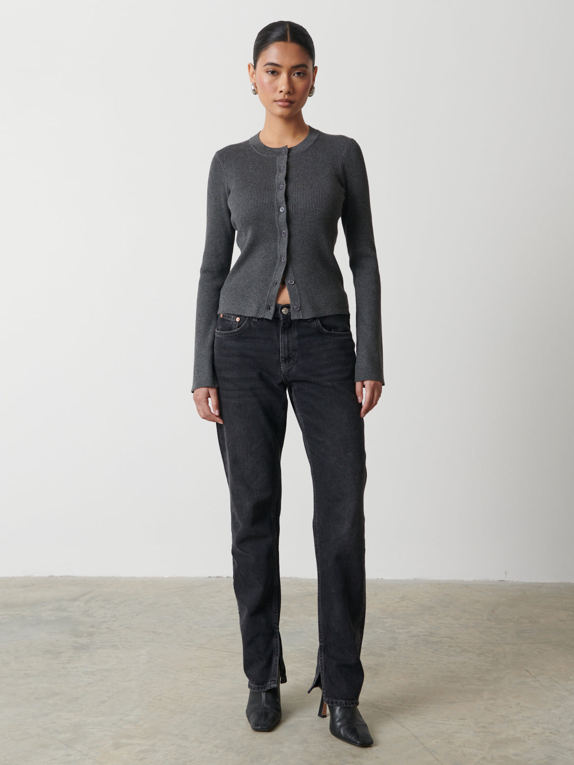 Lacey Button Down Top - Charcoal Grey