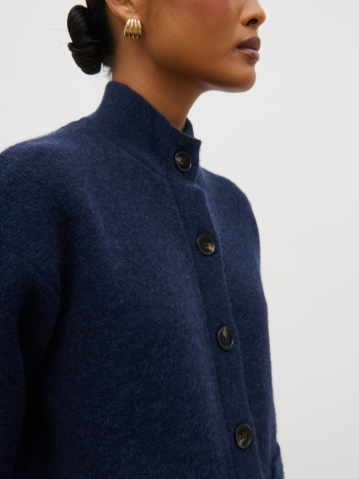 Leighton High Neck Knit Cardigan - Navy Marl