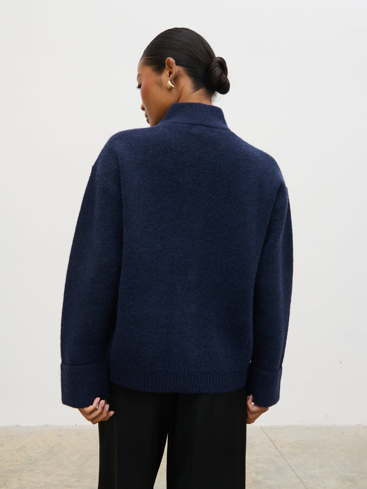 Leighton High Neck Knit Cardigan - Navy Marl