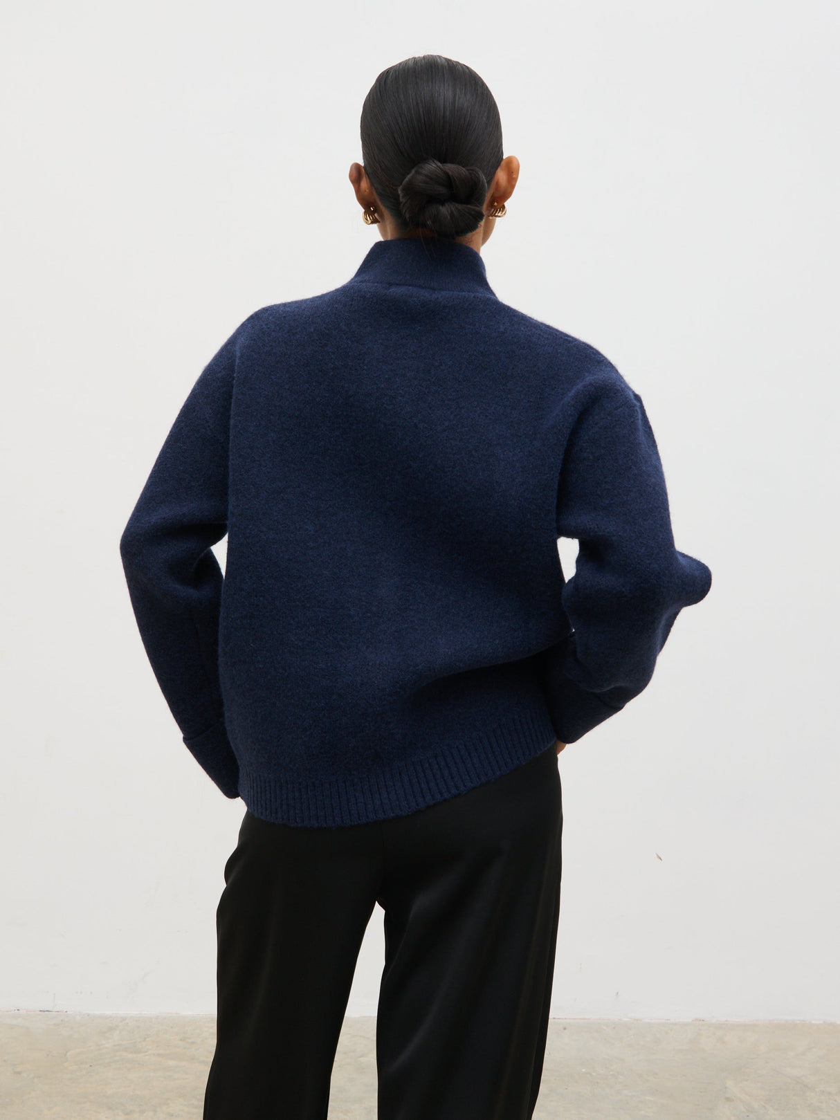 Leighton High Neck Knit Cardigan - Navy Marl