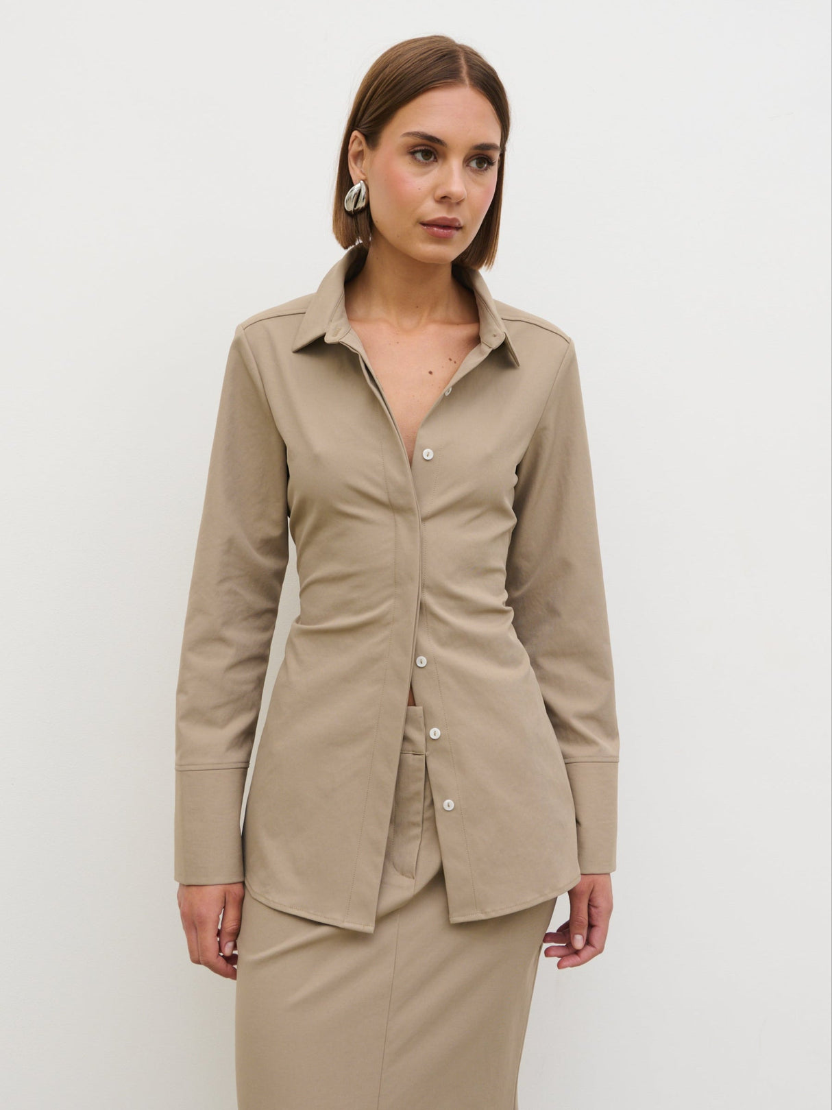 Myley Cinched Shirt - Taupe