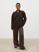 Briana Chunky V-Neck Knit Jumper - Chocolate