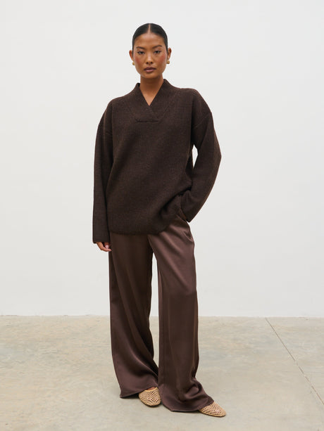 Briana Chunky V-Neck Knit Jumper - Chocolate