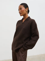 Briana Chunky V-Neck Knit Jumper - Chocolate
