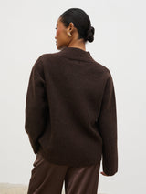 Briana Chunky V-Neck Knit Jumper - Chocolate