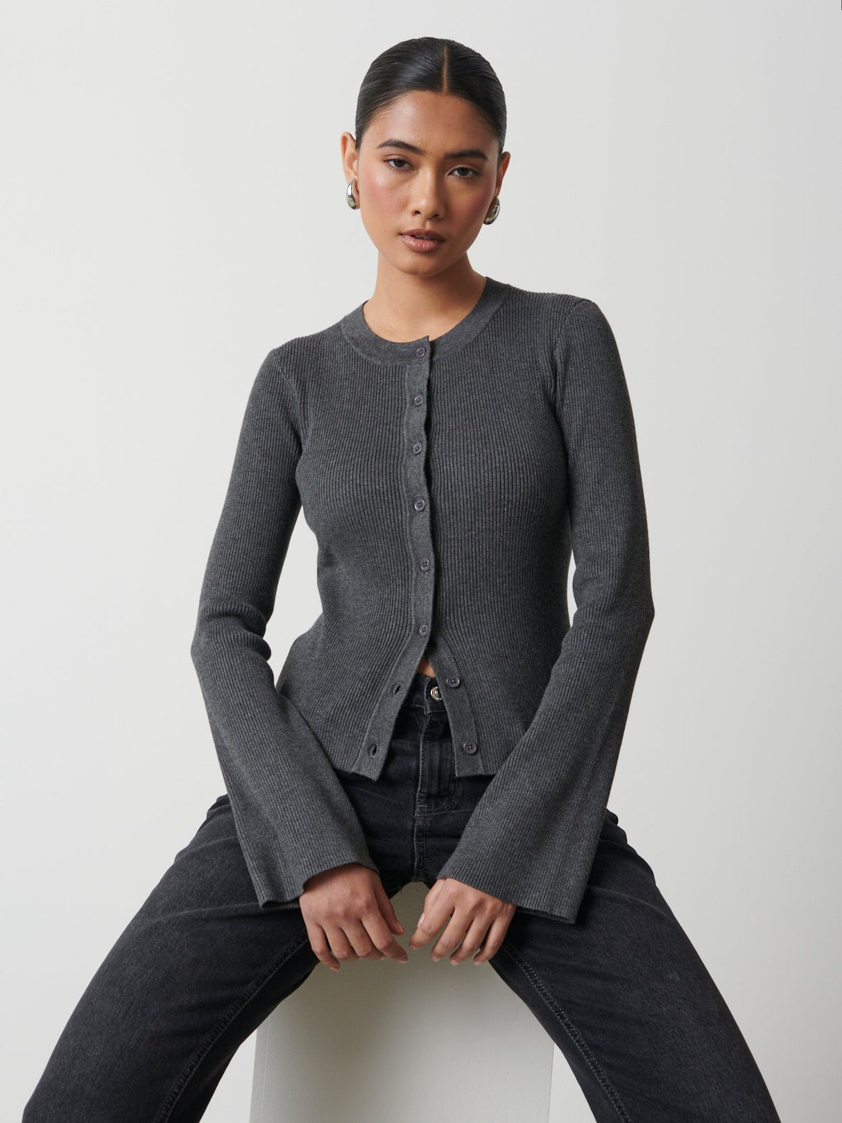 Lacey Button Down Top - Charcoal Grey