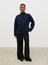 Leighton High Neck Knit Cardigan - Navy Marl